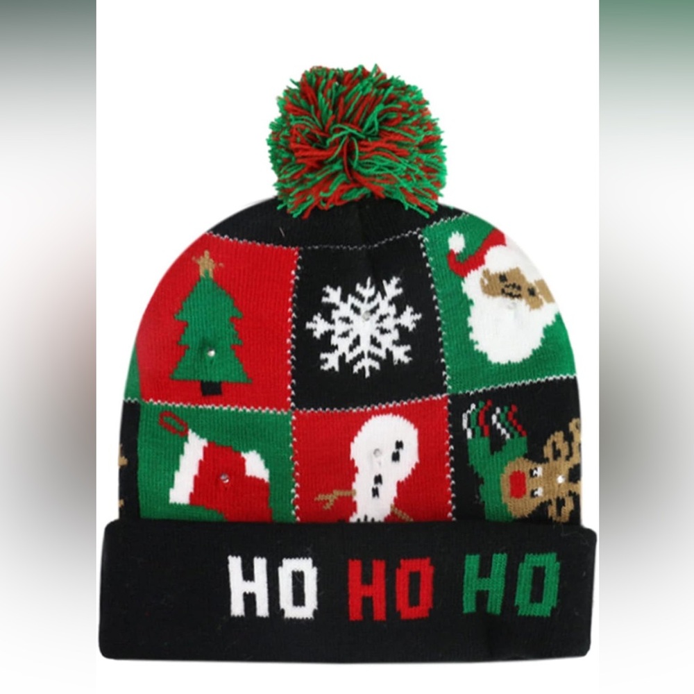 Adult/kids Lighted Holiday "Ho Ho Ho" Cuff Winter Hat